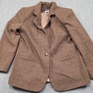 Savannah Vintage Wool Blend Plaid Blazer Jacket Brown Burgundy 10P 752-952